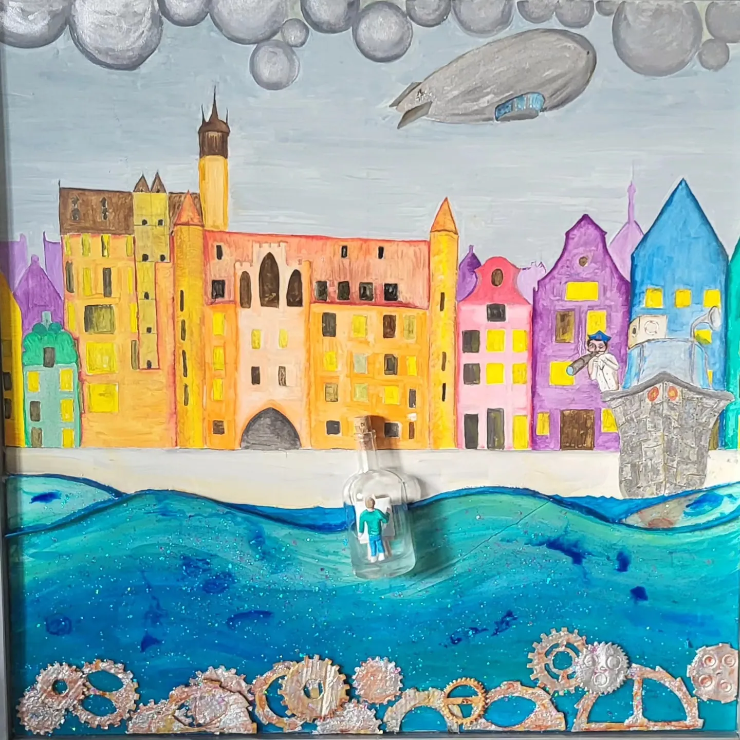 Ostalgie part II, pintura en técnica mixta con óleo, acrílico, resina y purpurina de Federico Carminati, 2024
