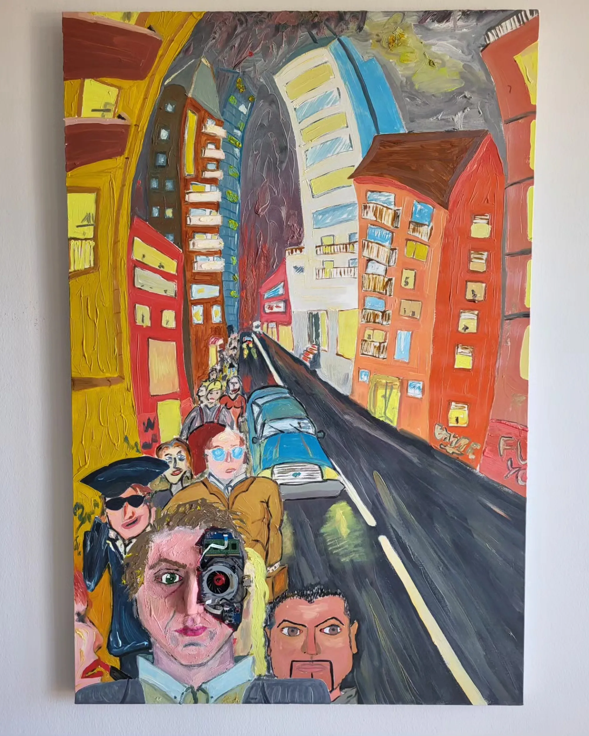 Strada verso il lavoro (Camino al trabajo), pintura en técnica mixta de Federico Carminati, 2024
