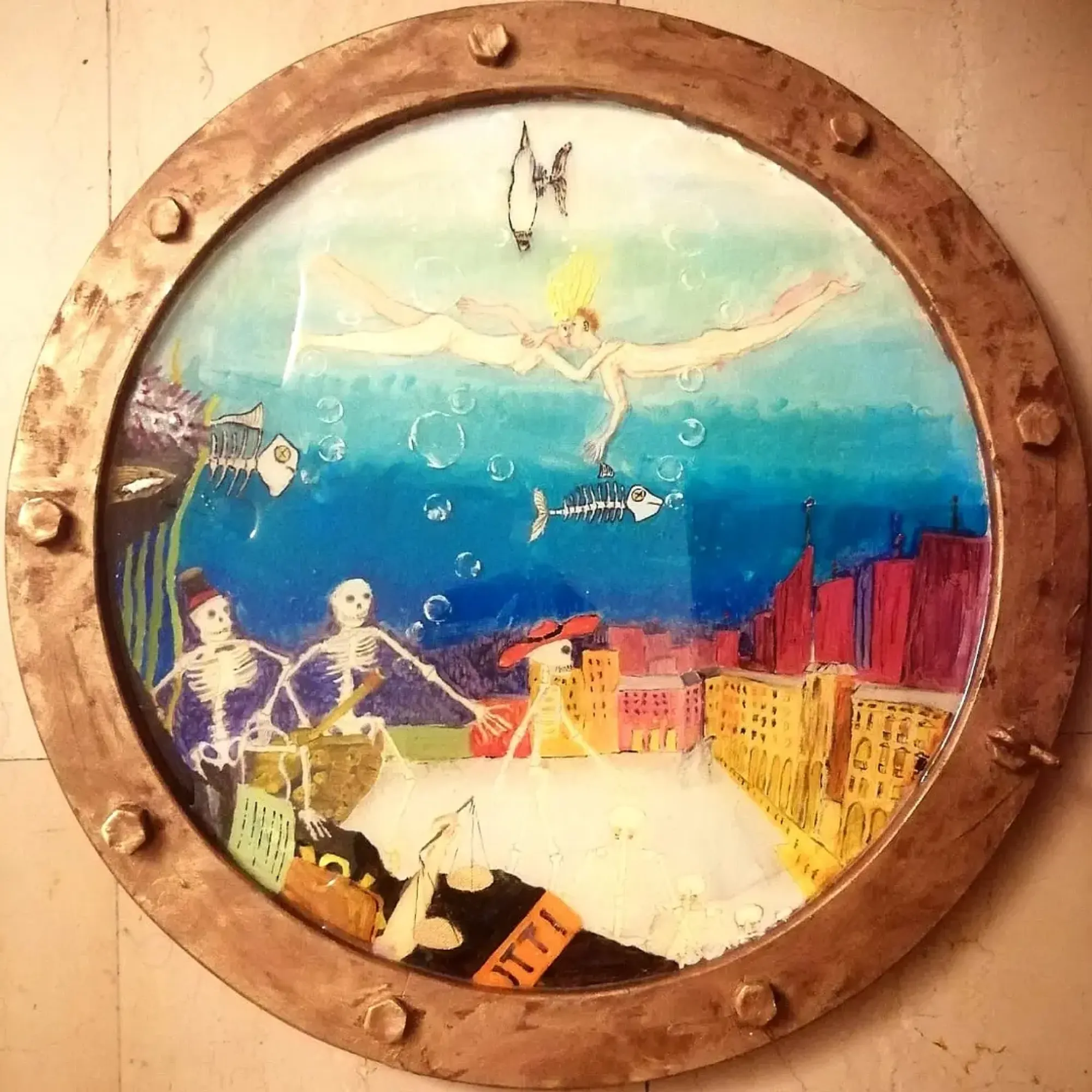 Underwater Love, pintura en técnica mixta de Federico Carminati, 2024